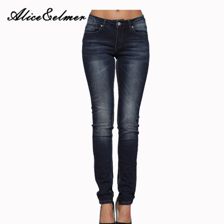 Alice And Elmer Skinny Women Jeans Shortened Woman Jeans For Girls Stretch Mid Waist Jeans Female